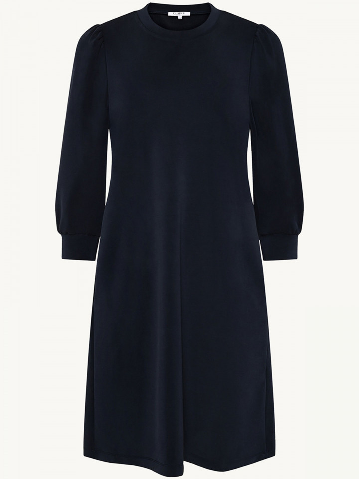 Trikåklänning marin puffärm från Claire