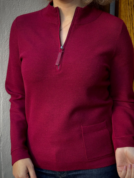 Finstickad tröja vinröd från Rabe
