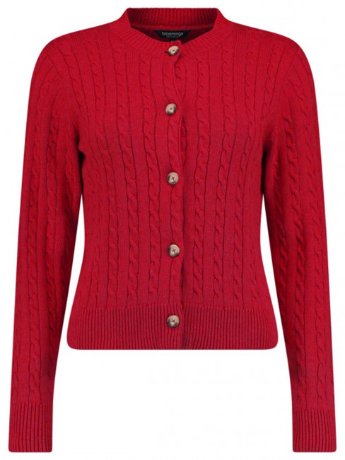 Kabelstickad kofta bomull röd från Bloomings