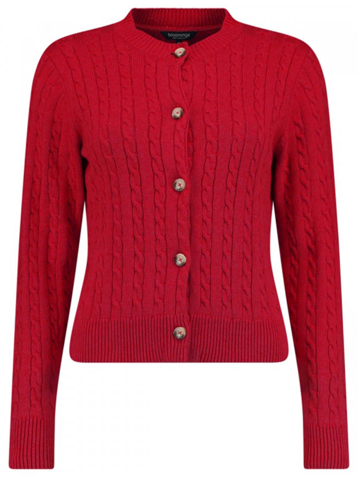 Kabelstickad kofta bomull röd från Bloomings