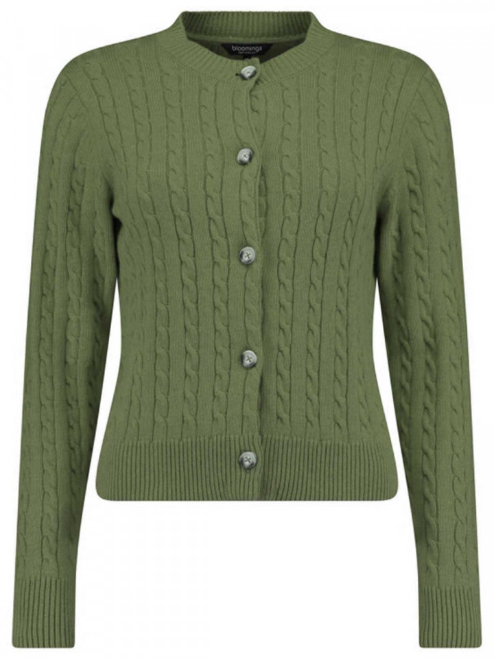 Kabelstickad kofta bomull grön från Bloomings