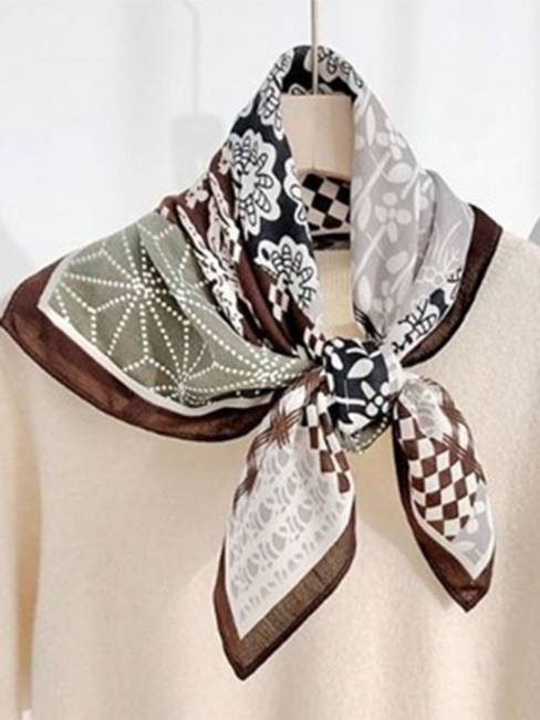 Viskosscarf i brun, creme och oliv