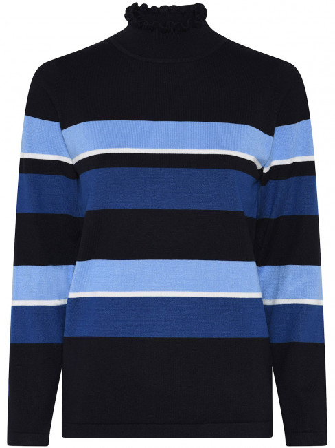 Finstickad polo blå rand från Micha