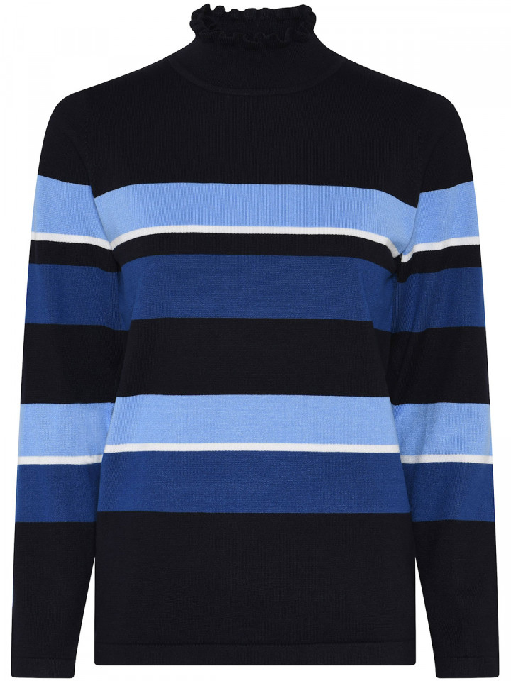 Finstickad polo blå rand från Micha