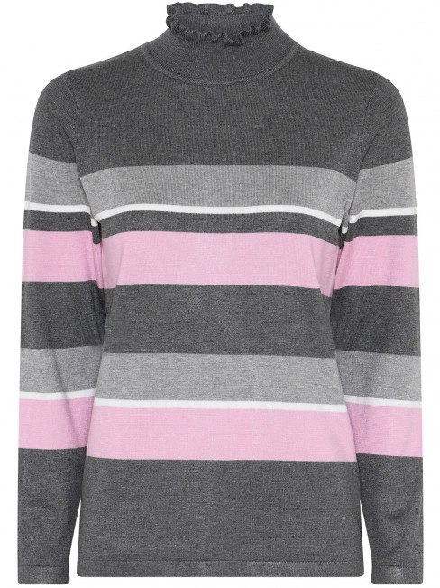 Finstickad polo grå/rosa rand från Micha