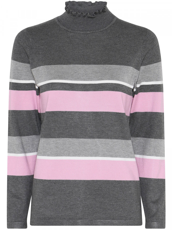 Finstickad polo grå/rosa rand från Micha