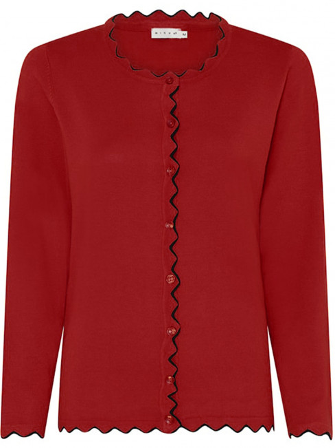 Finstickad kofta röd vågkant från Micha