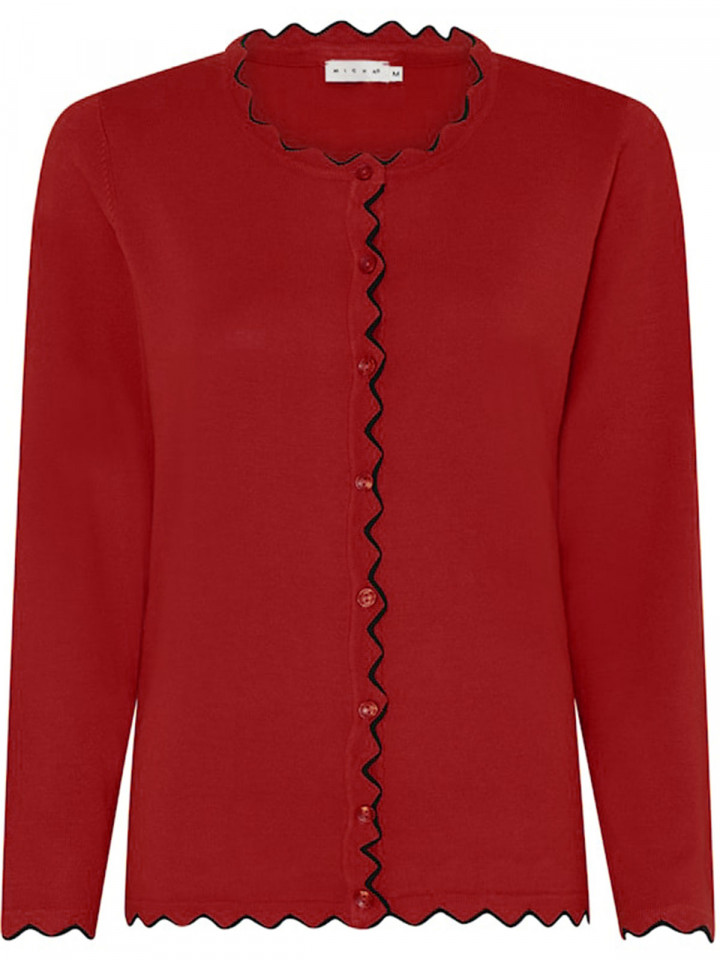 Finstickad kofta röd vågkant från Micha