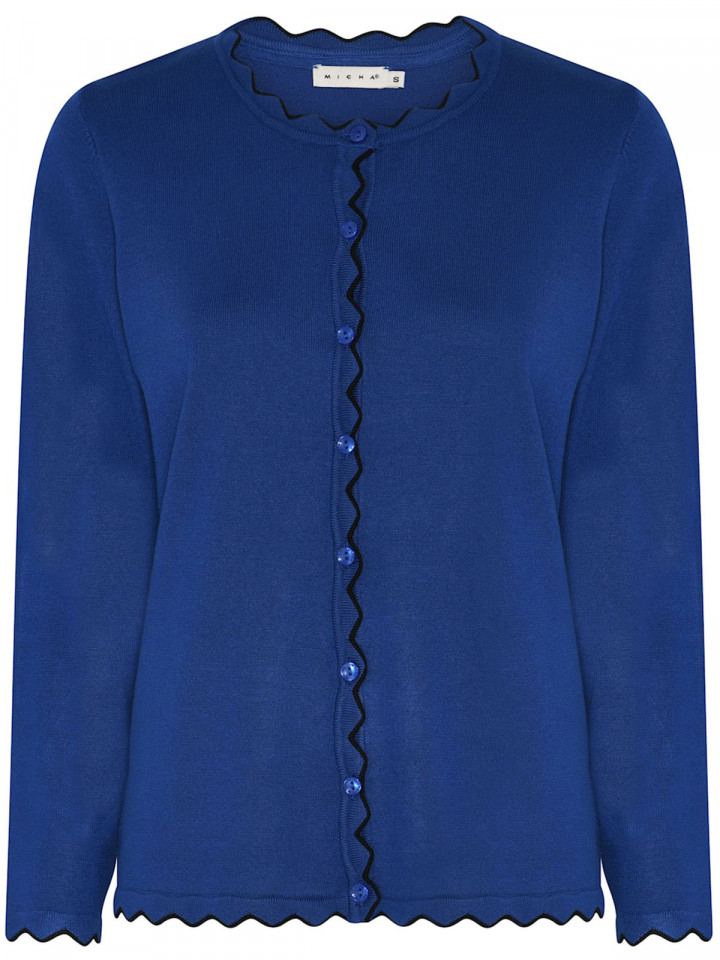 Finstickad kofta blå vågkant från Micha