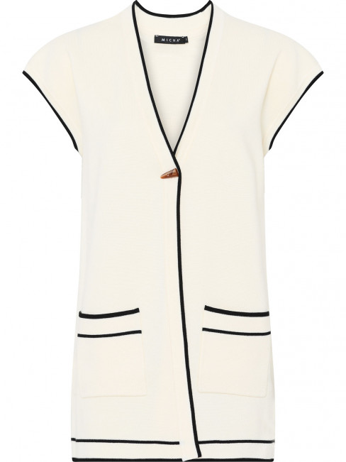Lång finstickad väst cremevit från Micha 2