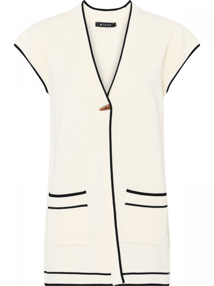 Lång finstickad väst cremevit från Micha