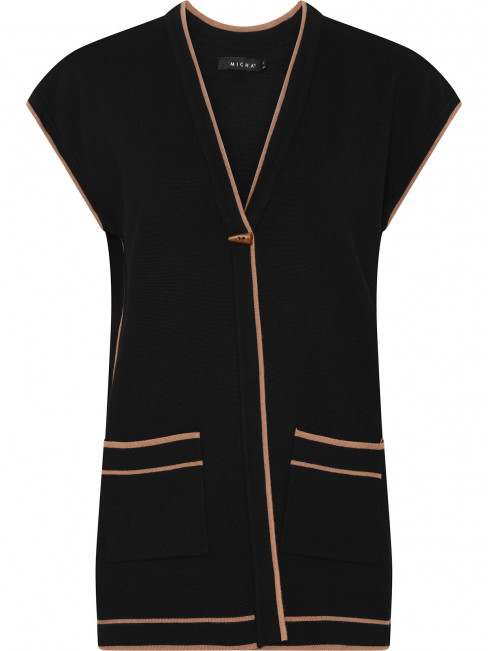 Lång finstickad väst svart från Micha