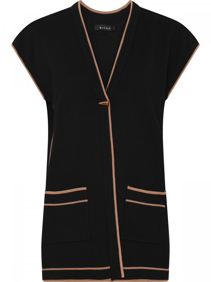 Lång finstickad väst svart från Micha