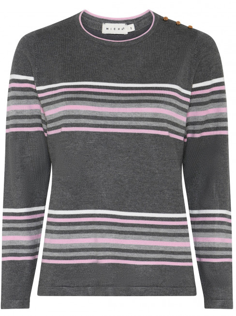 Finstickad tröja grå/rosa från Micha
