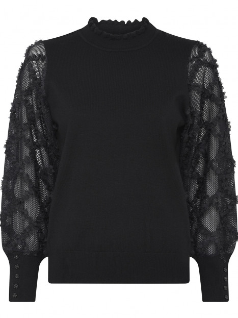 Finstickad tröja med dekor på ärmar och krage svart från Micha