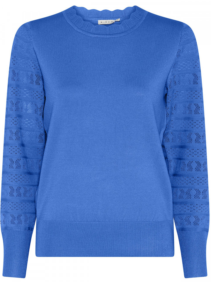 Fin- och mönsterstickad tröja blå från Micha