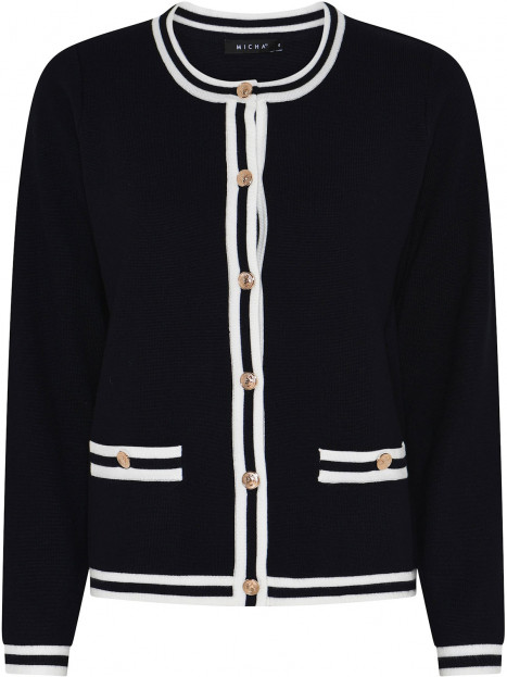 Finstickad kofta marin med guldknappar från Micha