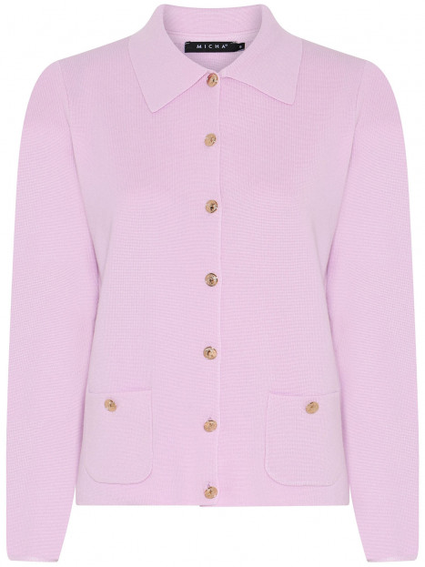 Finstickad kofta med guldknappar syrenrosa från Micha