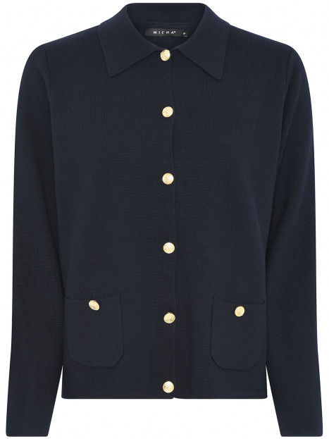 Finstickad kofta med guldknappar marin från Micha