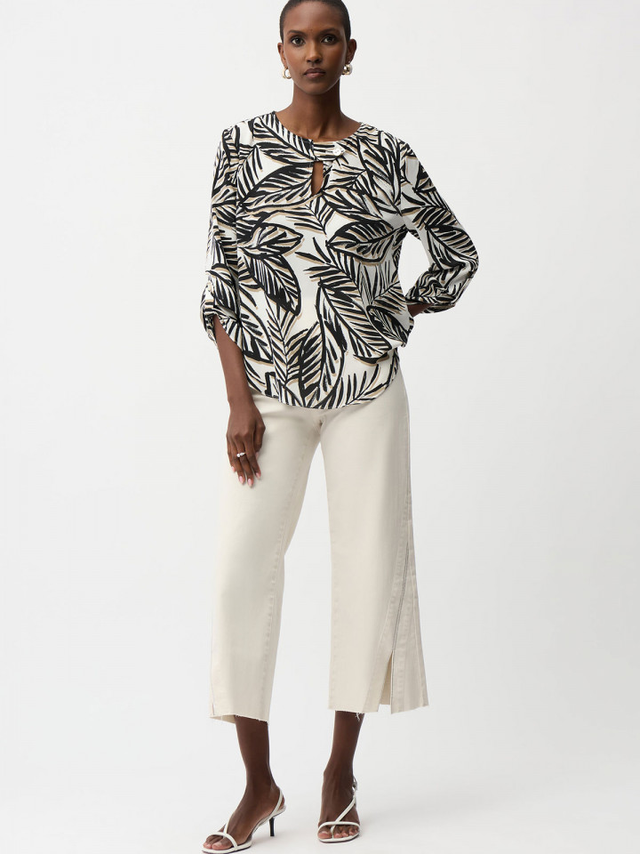 Blus/topp grafiska blad svart/nougat...