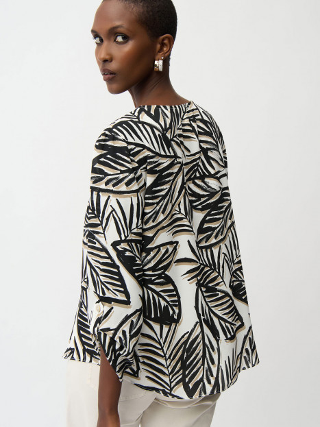 Blus/topp grafiska blad svart/nougat på offwhite från Joseph Ribkoff