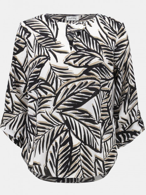 Blus/topp grafiska blad svart/nougat på offwhite från Joseph Ribkoff