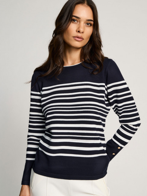 Finstickad tröja marin rand från Micha