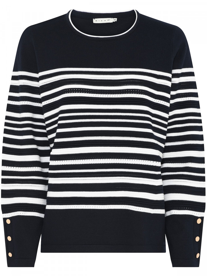 Finstickad tröja marin rand från Micha