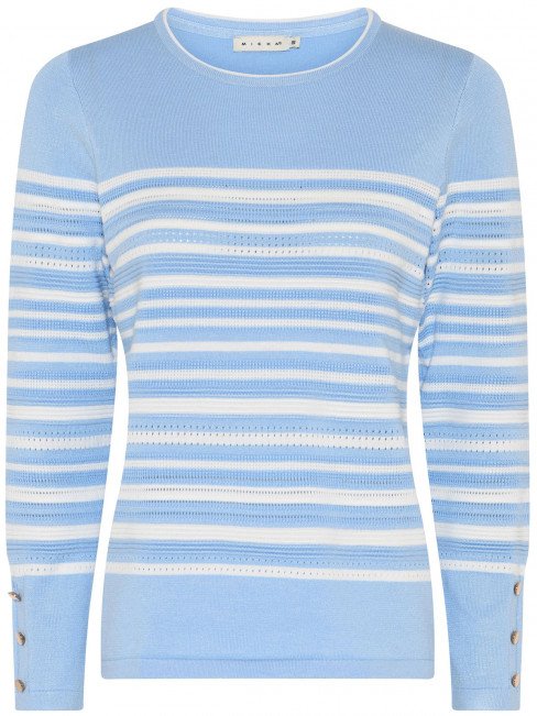 Finstickad tröja ljusblå rand från Micha