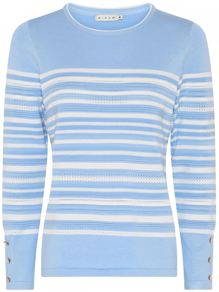 Finstickad tröja ljusblå rand från Micha