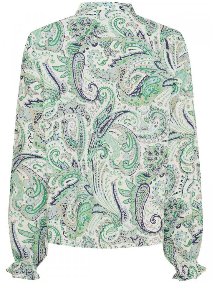 Blus Gyta Ruffle grön paisley från Isay