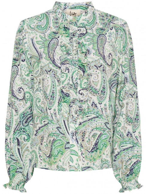 Blus Gyta Ruffle grön paisley från Isay 2