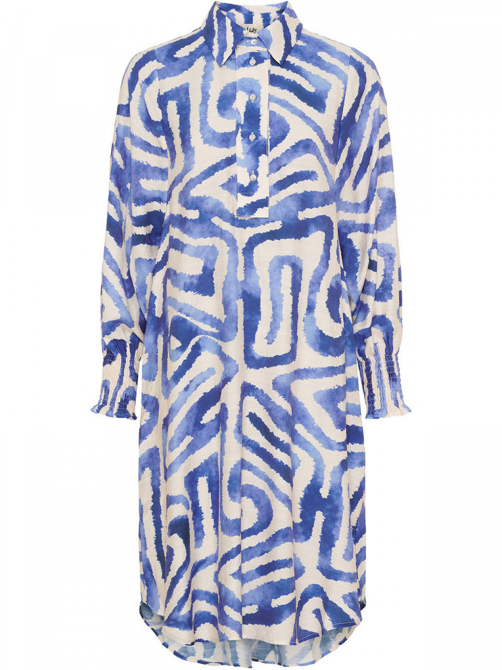 Klänning Ane blå grafik från Isay