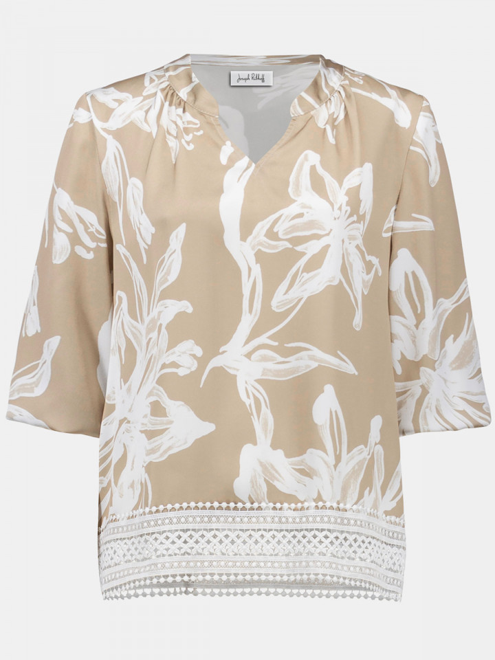 Satinblus med spetskant sand/nougat...