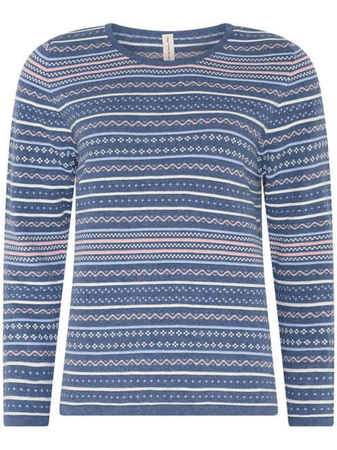 Finstickad tröja mellanblå med mönster från Skovhuus