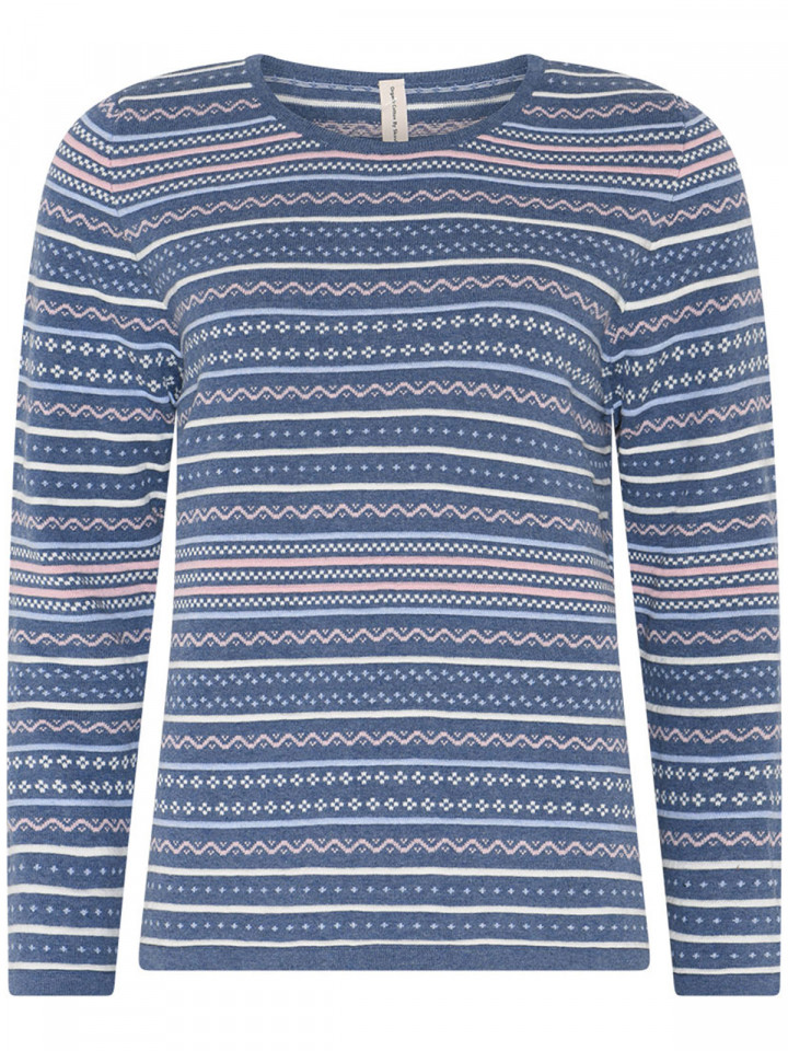 Finstickad tröja mellanblå med...