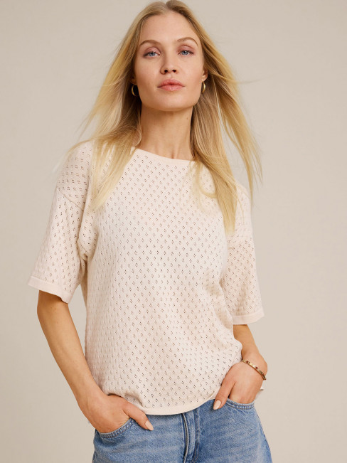 Fin- och mönsterstickad Topp Creme från SibinLinnebjerg