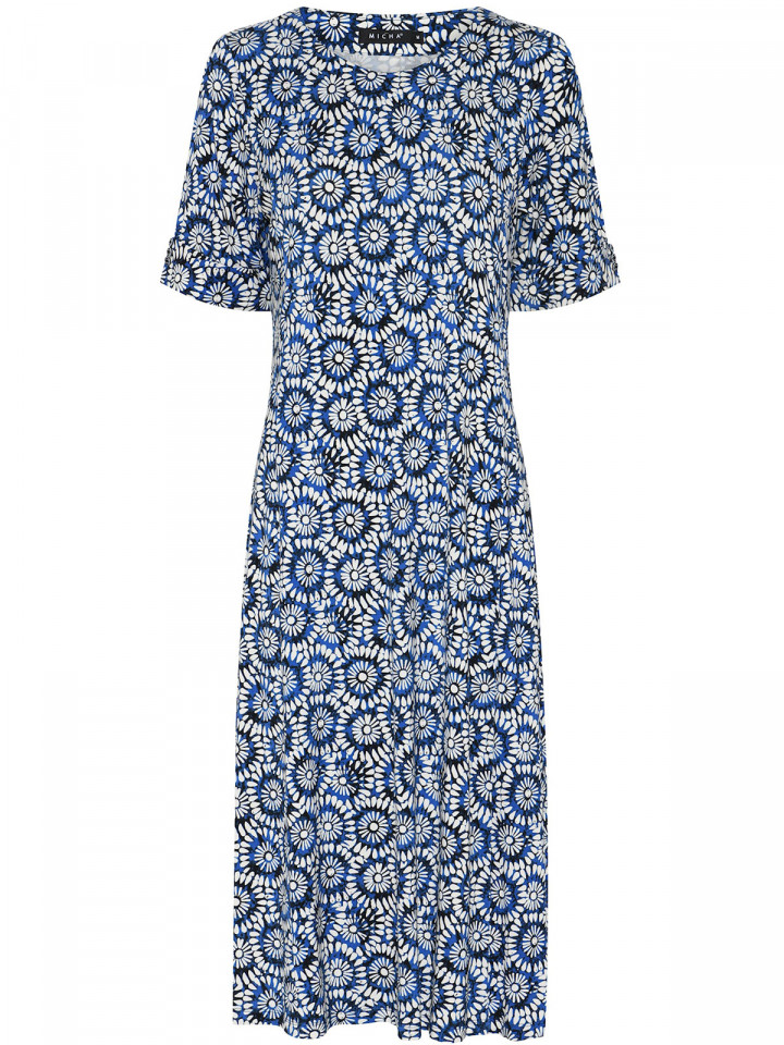 Trikåklänning blå blom från Micha