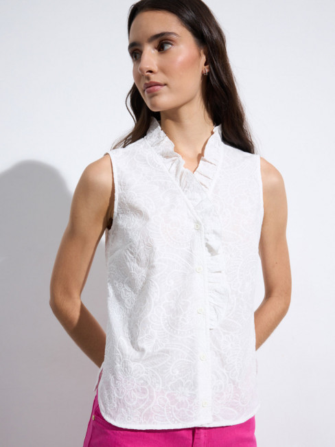 Broderad bomullsblus utan ärm Ruth vit från Bariloche