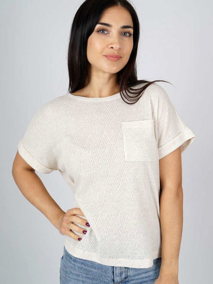 Mönsterstickad trikåtopp melerad sand från M.X.O