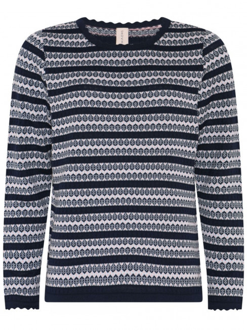 Fin- och mönsterstickad tröja marin från Skovhuus