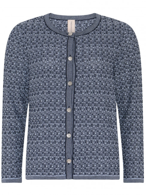 Mönsterstickad kofta melerad marin från Skovhuus