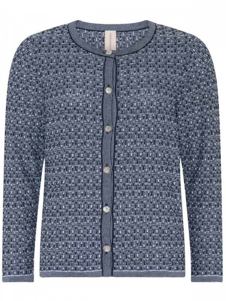 Mönsterstickad kofta melerad marin från Skovhuus