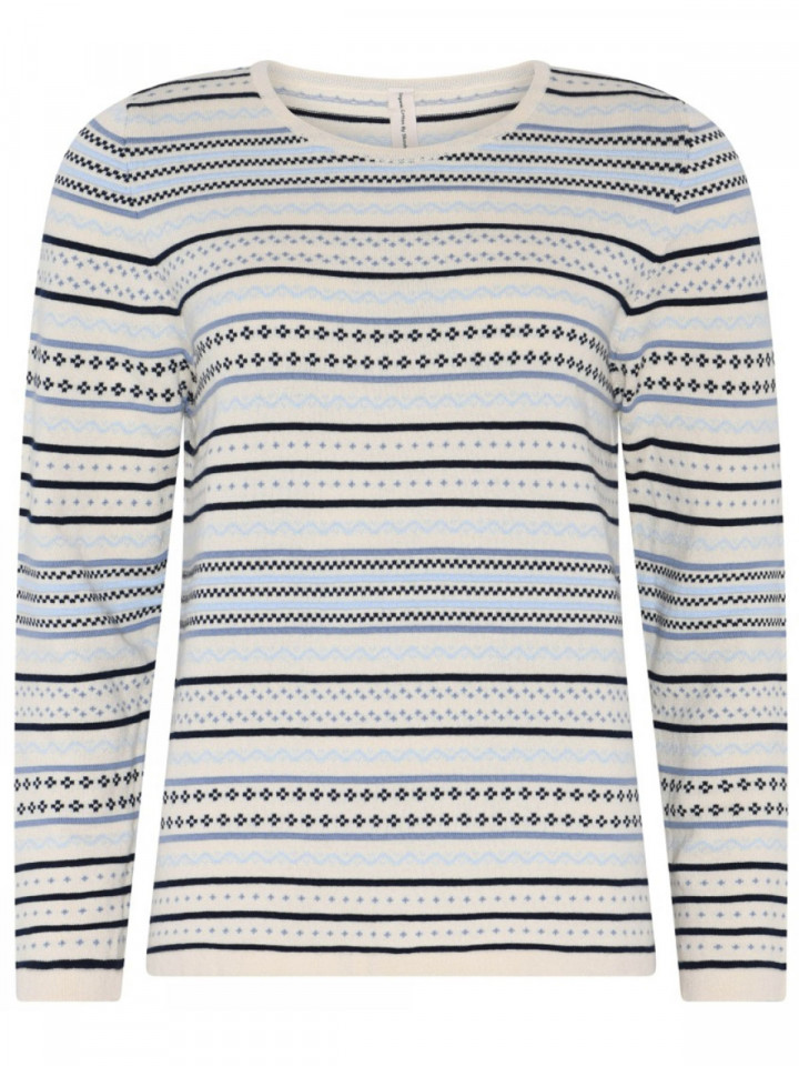 Finstickad tröja blå med mönster från Skovhuus