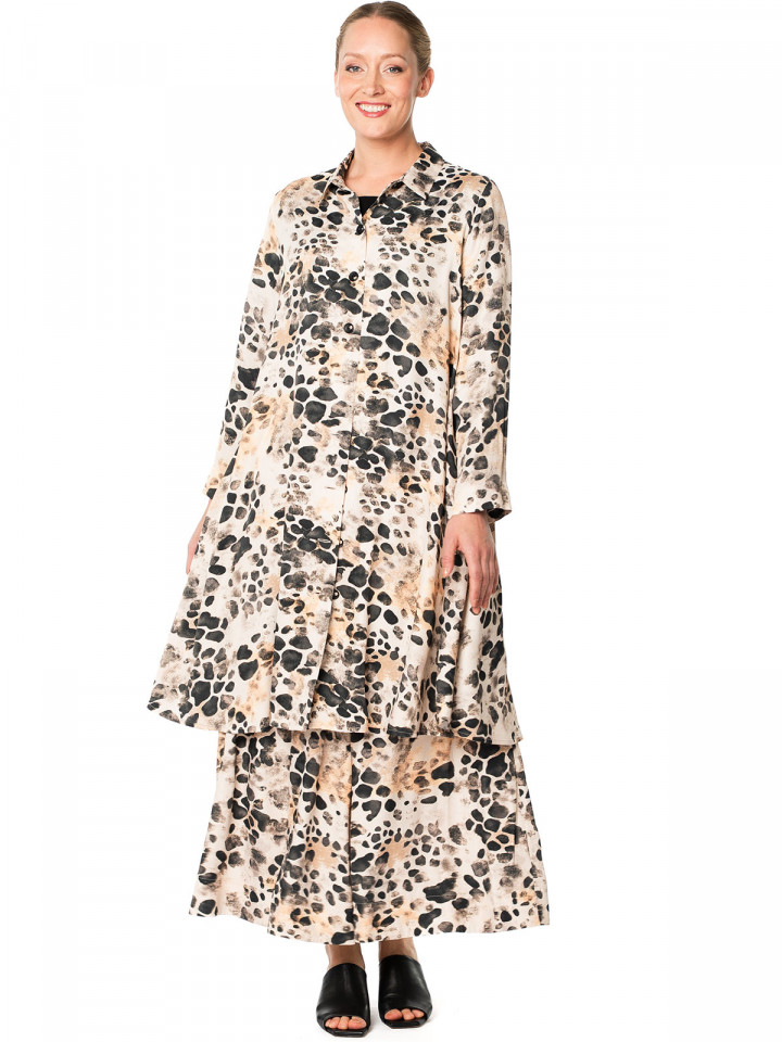 Lång blusjacka Nikki Tinge svart/sand...