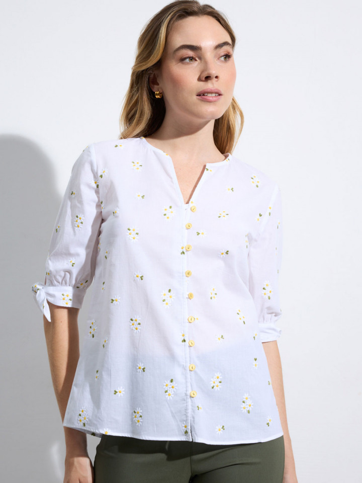 Bomullsblus Flores vit prästkragar från Bariloche