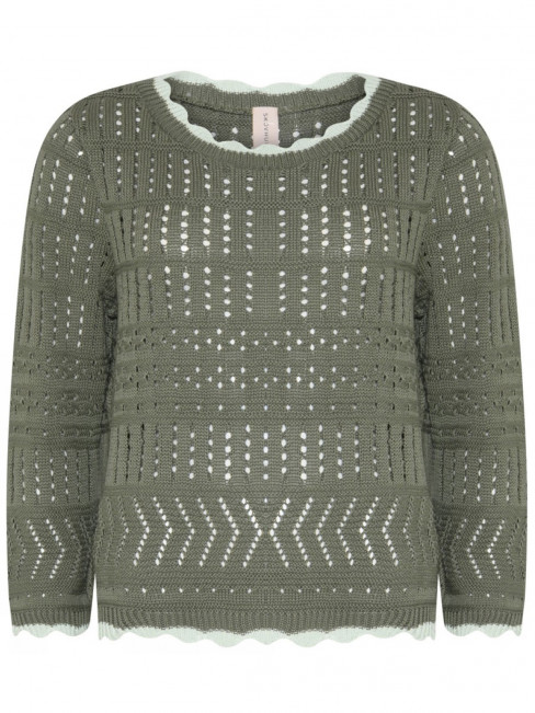 Mönsterstickad tröja grön med mintgrön kant från Skovhuus