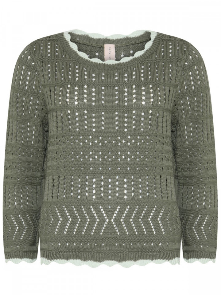 Mönsterstickad tröja grön med mintgrön kant från Skovhuus