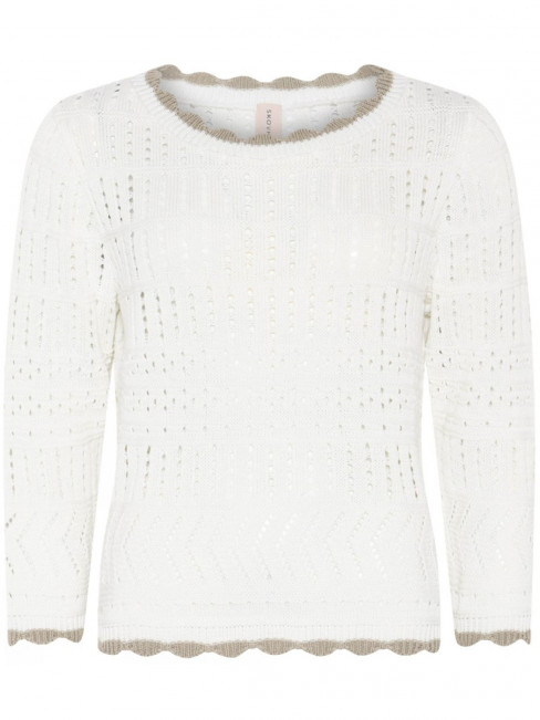 Mönsterstickad tröja offwhite med kakigrön kant från Skovhuus