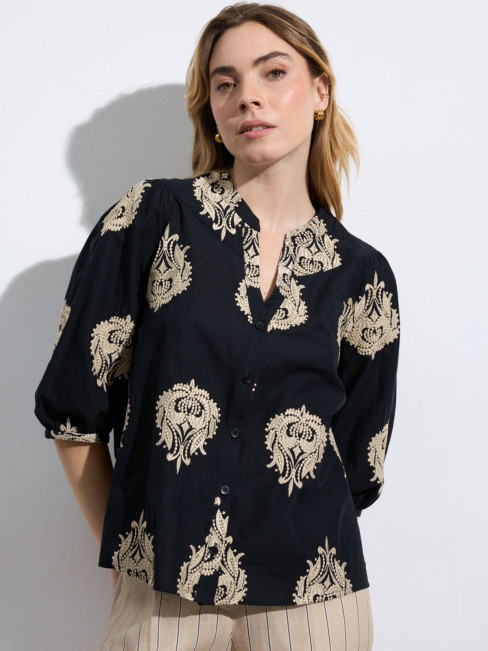 Bomullsblus Bielsa svart ned brodyr från Bariloche